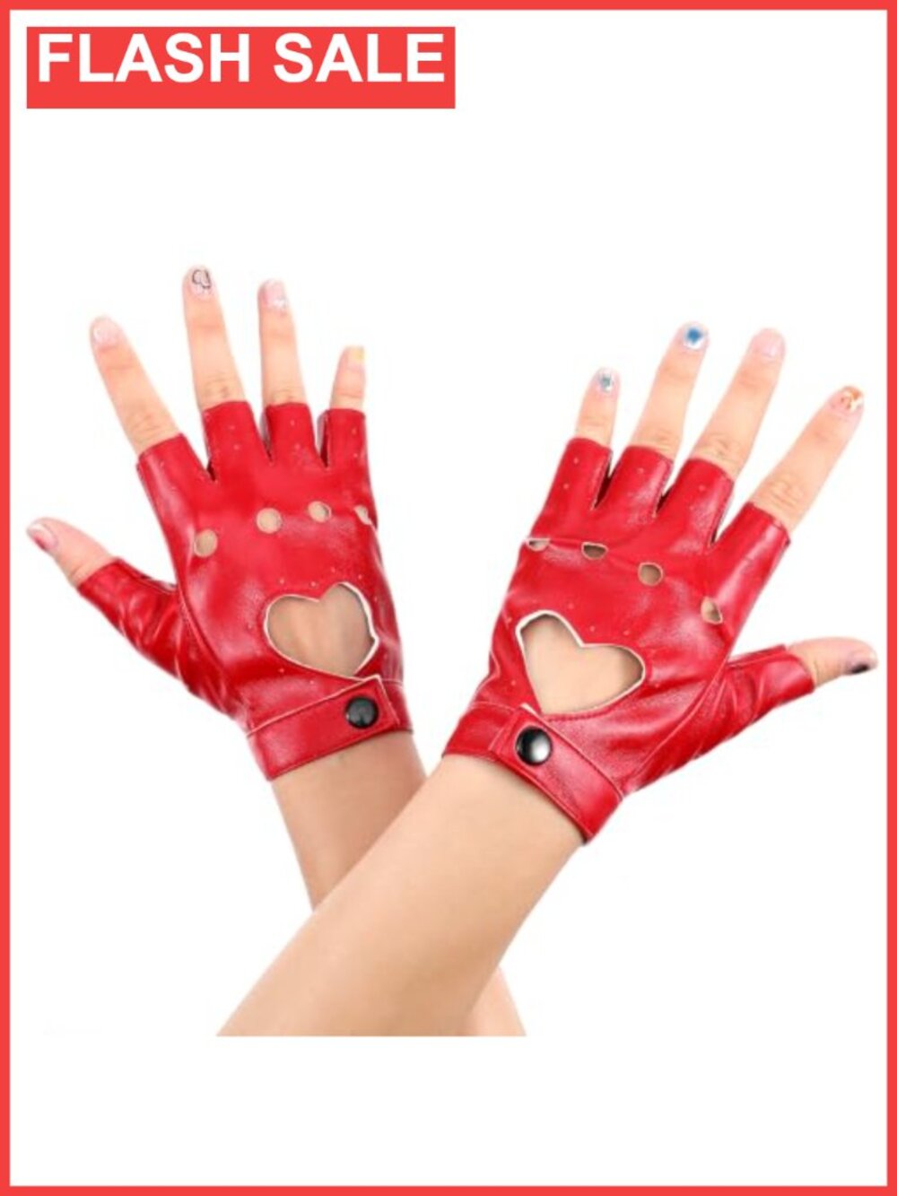 PU Leather Fingerless Gloves Heart Cutout Punk Half Finger